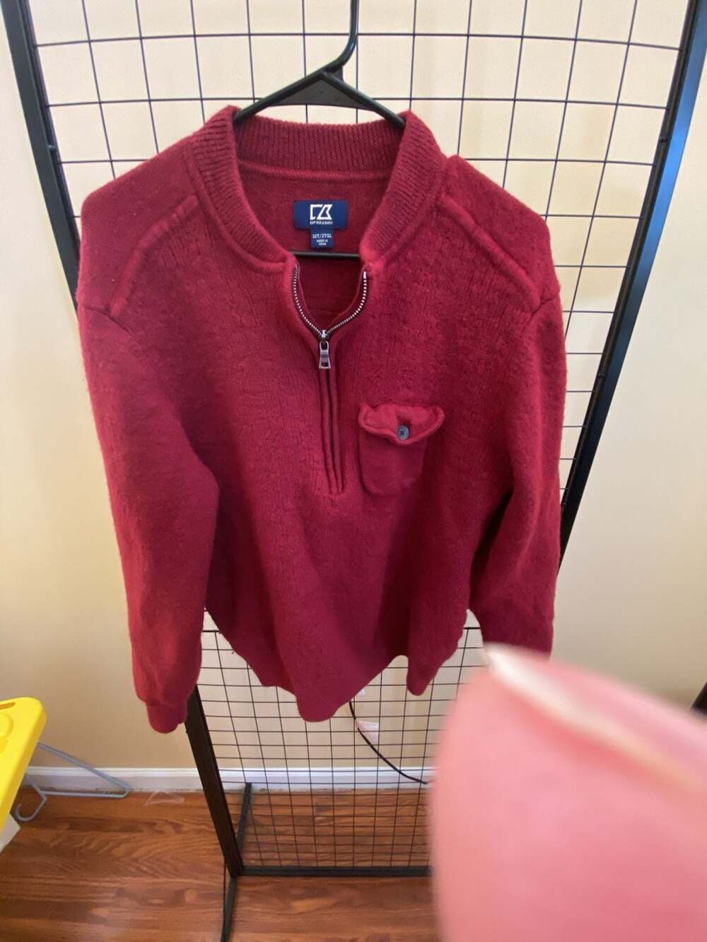 Cutter & Buck Red 1/4 Zip Heavy Knit Sweater with Chest Pocket Men's 2XT